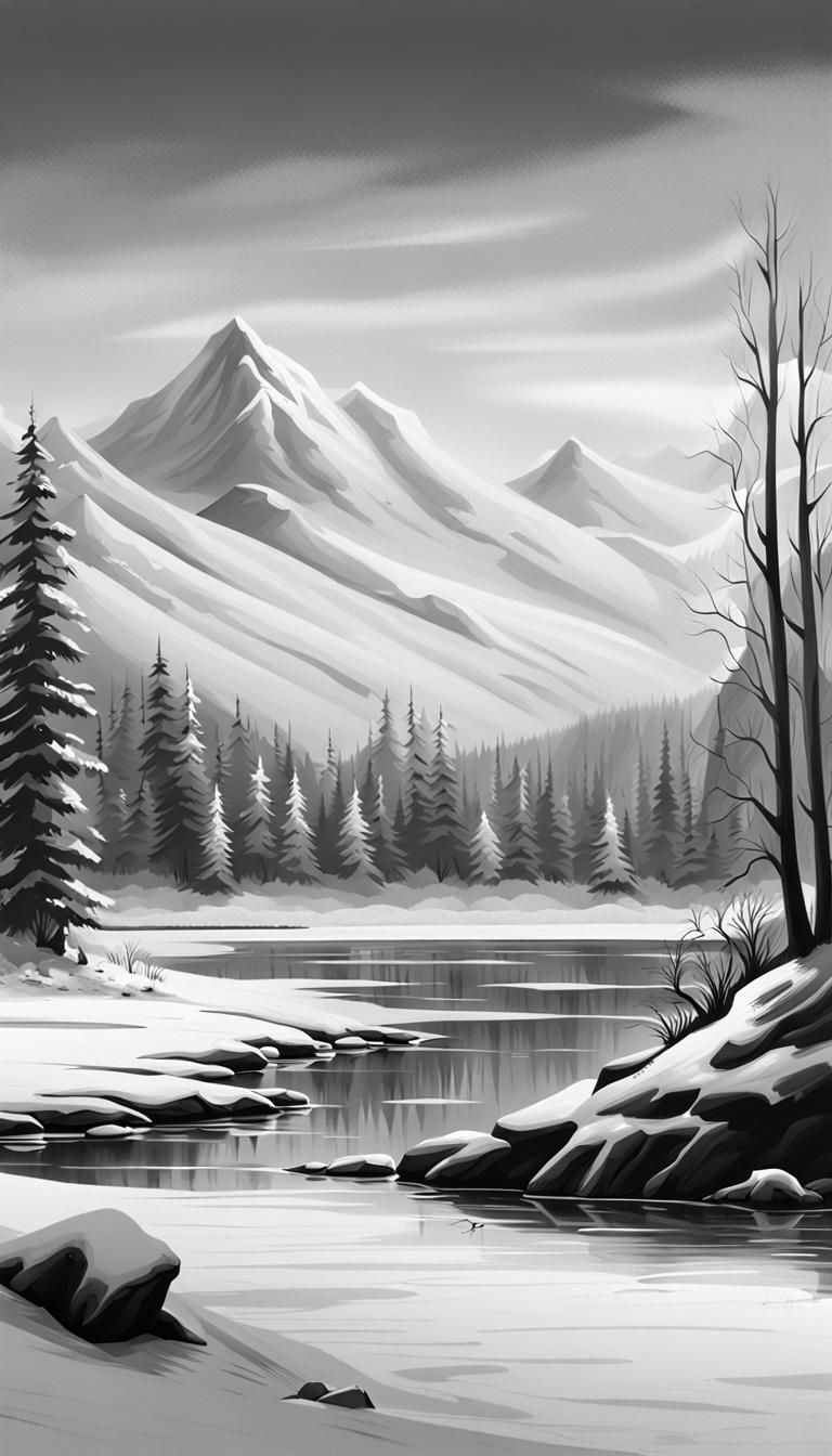 Frosted Winter Lake in Cel-Shaded Brushstrokes