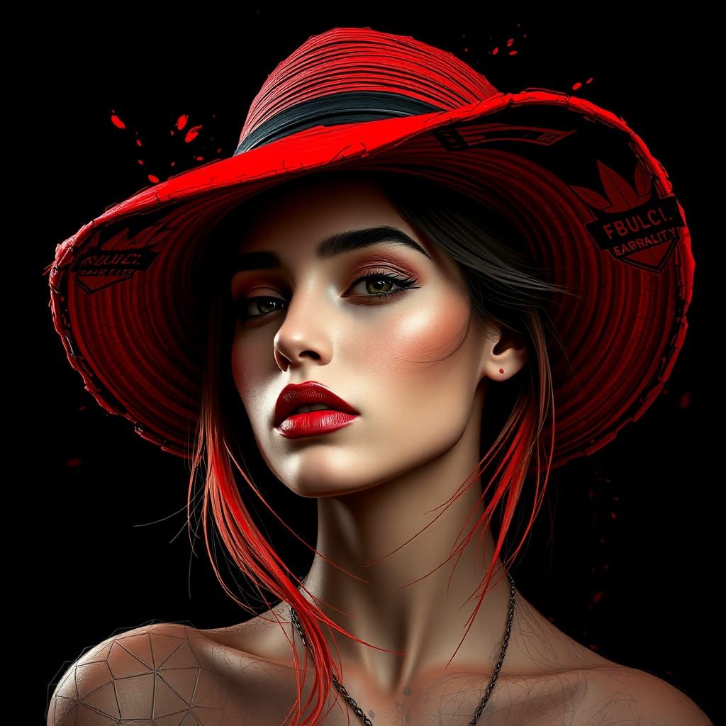 Stunning Black and White Portrait of a Woman in a Red Hat