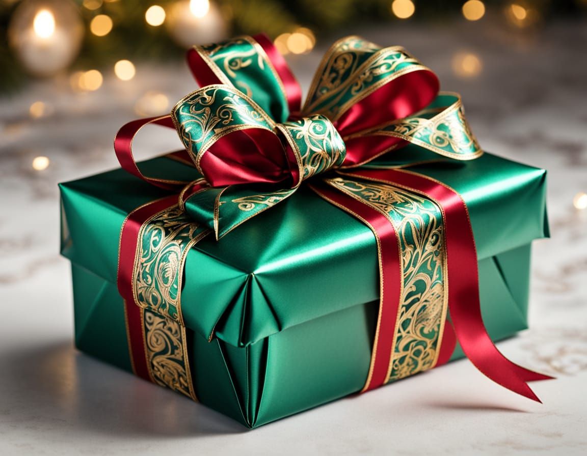 Elegant Emerald Christmas Gift with Red Satin Bow