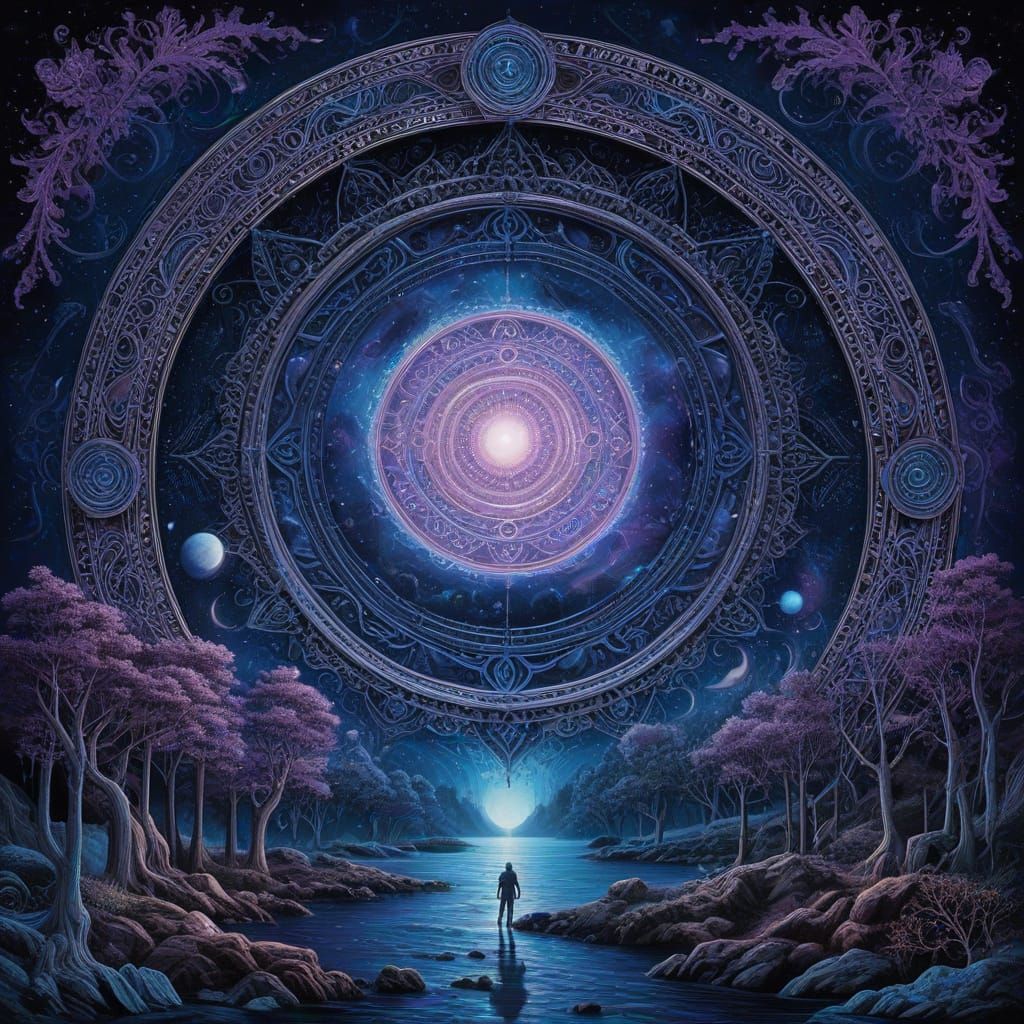 Mystical Dreamworld Under Brilliant Blue Moon