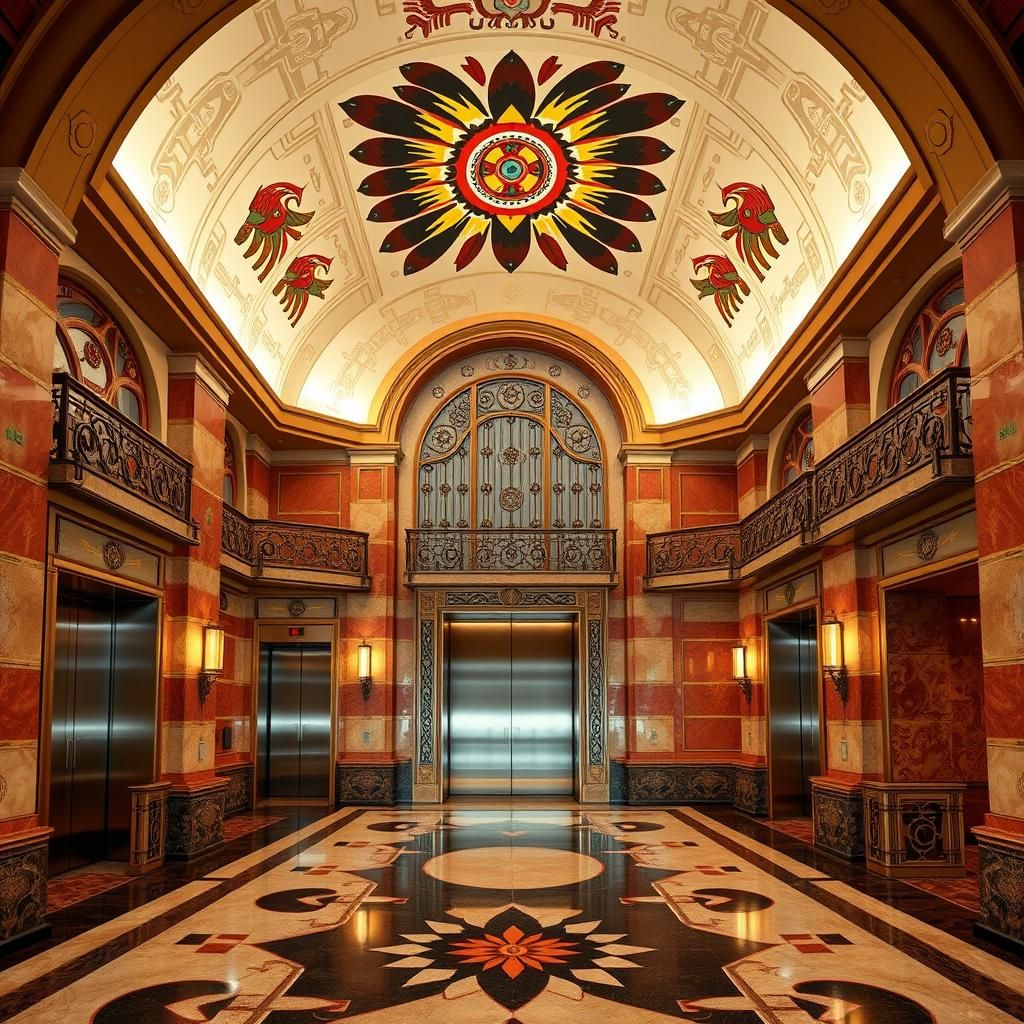 Elegant Art Deco Lobby Interior in Opulent Luxury Style