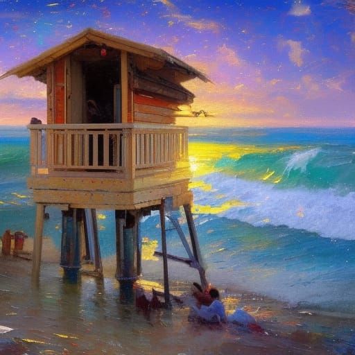 Fisherman's Shack at Sunset: Impasto Acrylic Painting