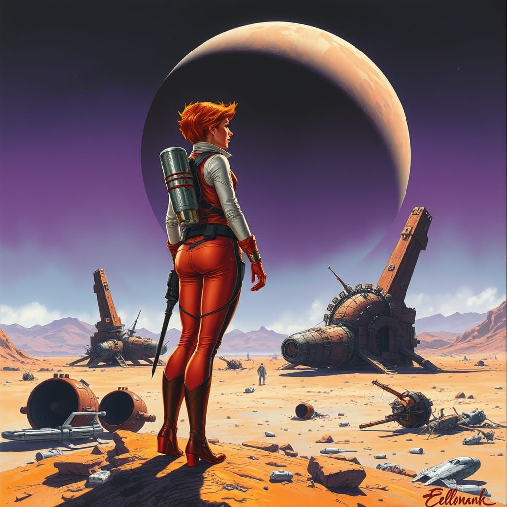 Space Explorer on Alien Planet, Expressive Brushwork