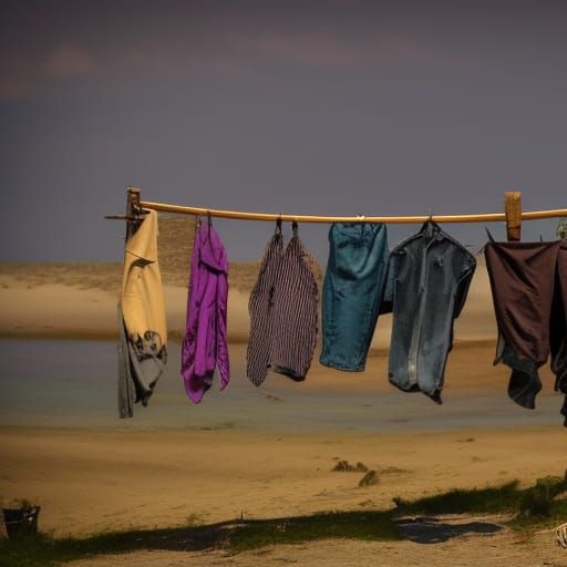 Washed Laundry Dries in the Abandoned Sun