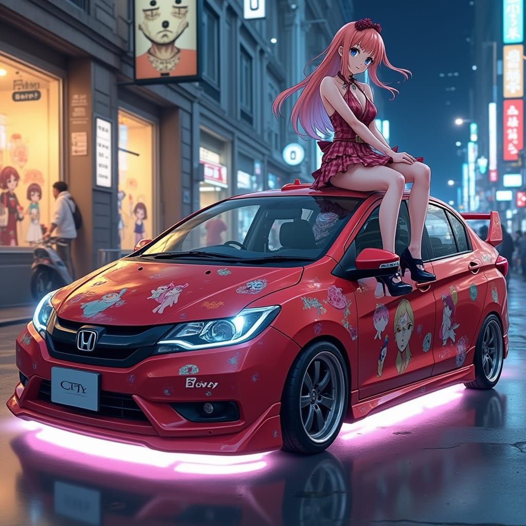 Anime Girl Honda City with RWB Widebody Kit