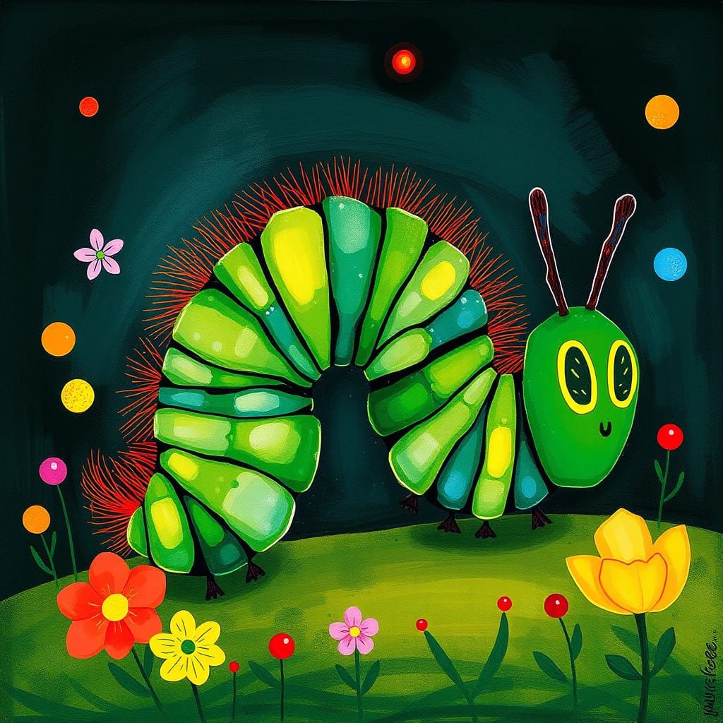 Vibrant Storybook Whimsy: A Realistic Little Caterpillar