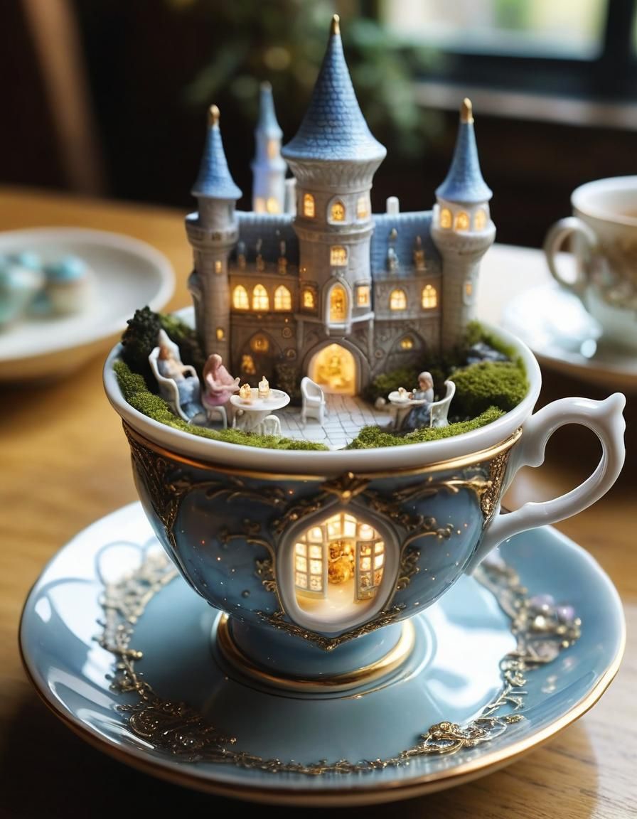 Whimsical Porcelain Kingdom within a Heavenly Teacup