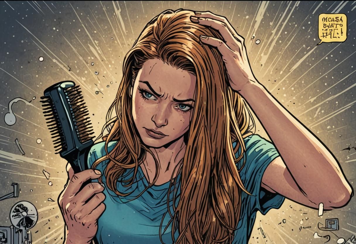Woman brushing her hairs worried about hair fall