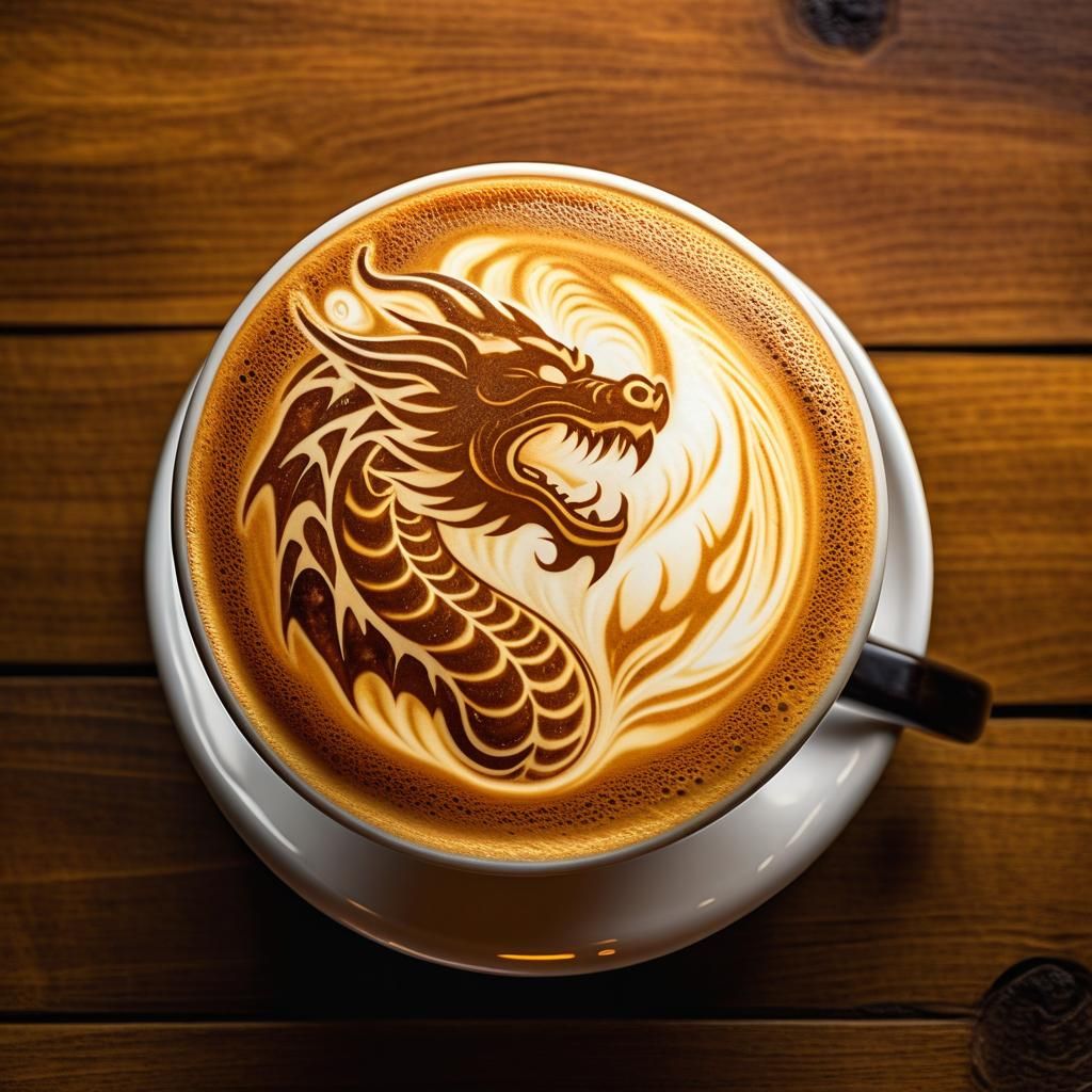 Dragon Latte Art in Coffeeshop Cup