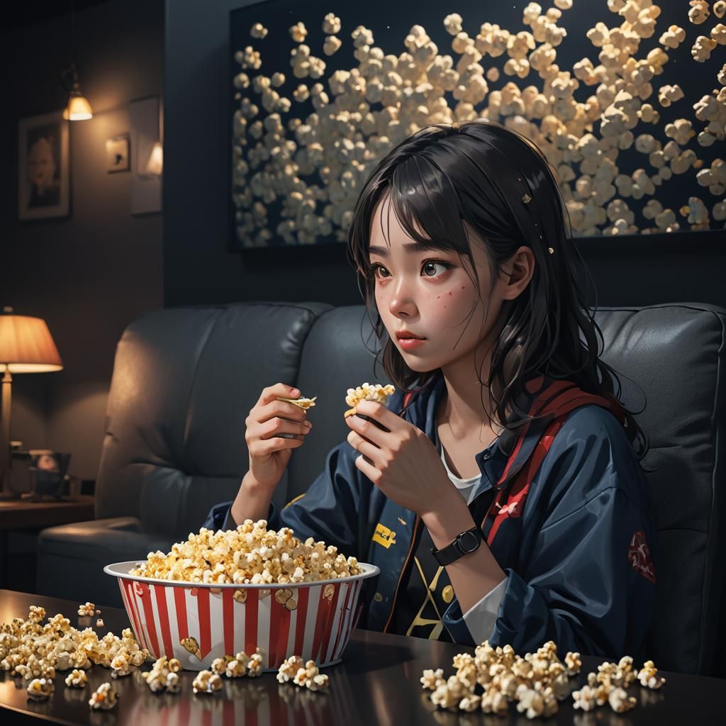 Woman Binge-Watching TV in Intimate Dark Room Setting