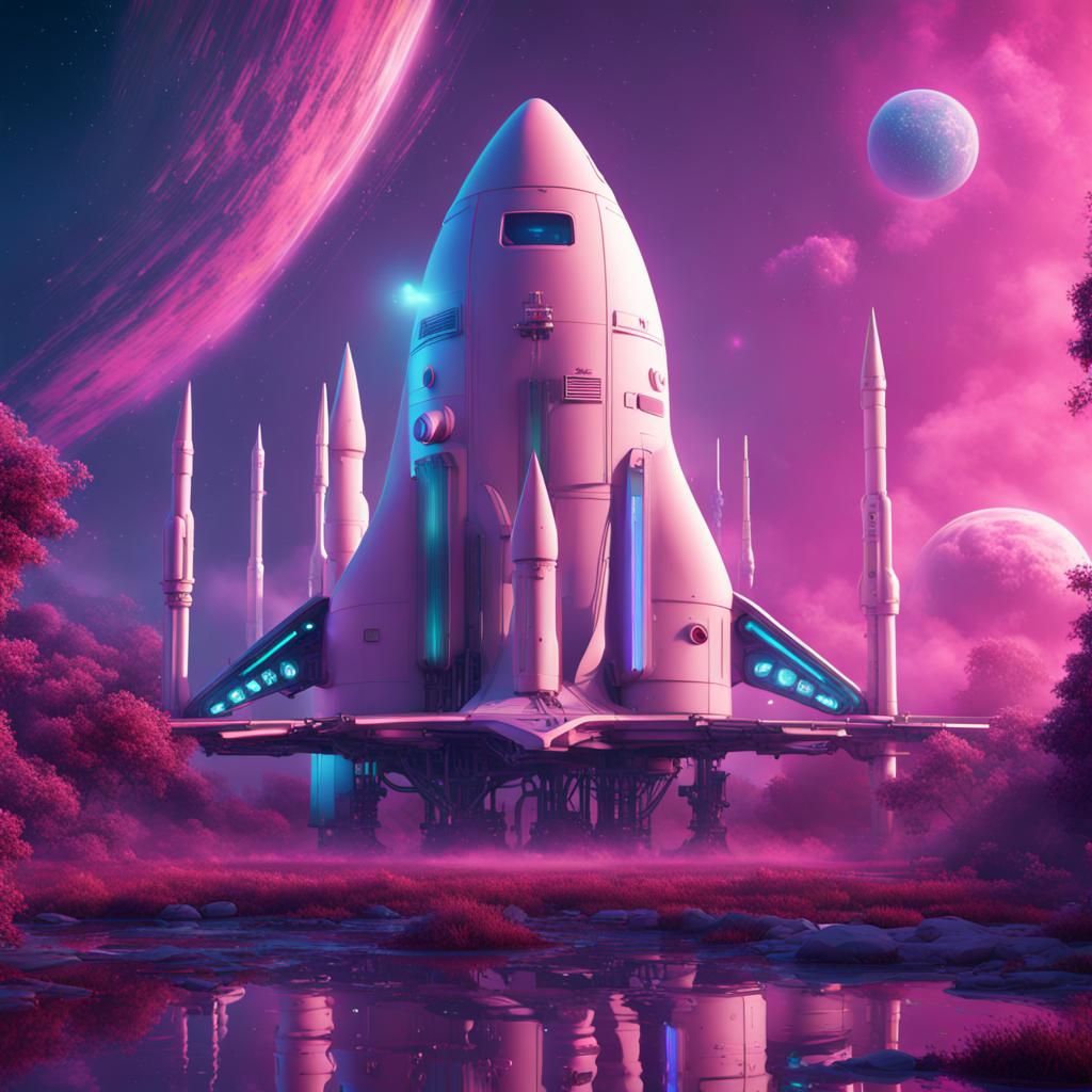 Vaporwave Odyssey: Space X Launch in Splendid Color
