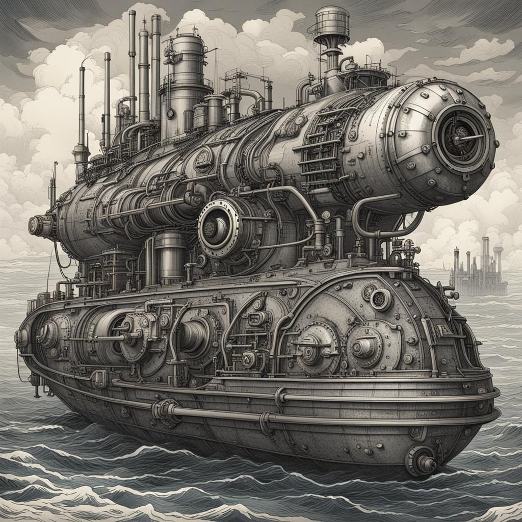 Steampunk Submarine Plunges into the Abyss