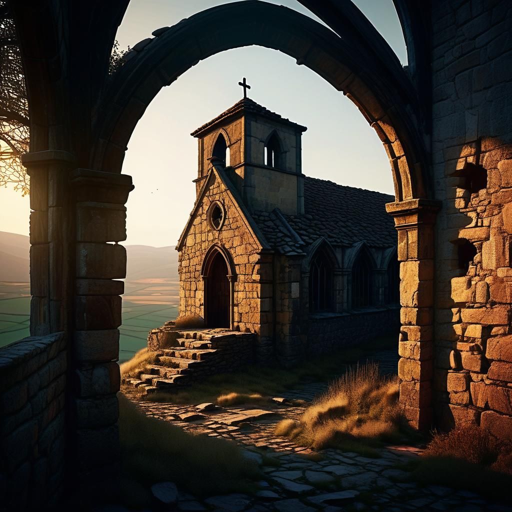 Medieval Chapel Basks in Sunset's Warmth