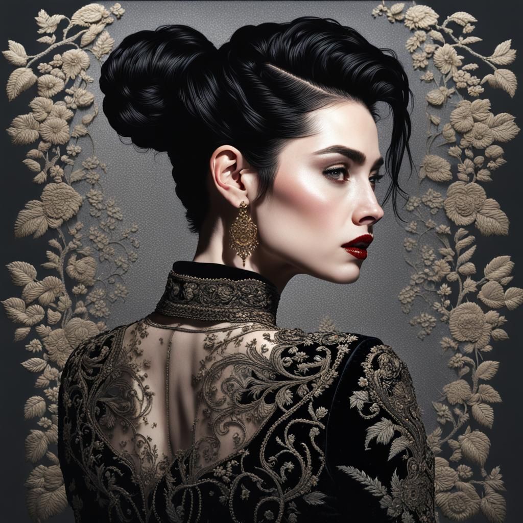 Luxurious Hyper Realistic Portrait of a Woman in Velvet Cout...