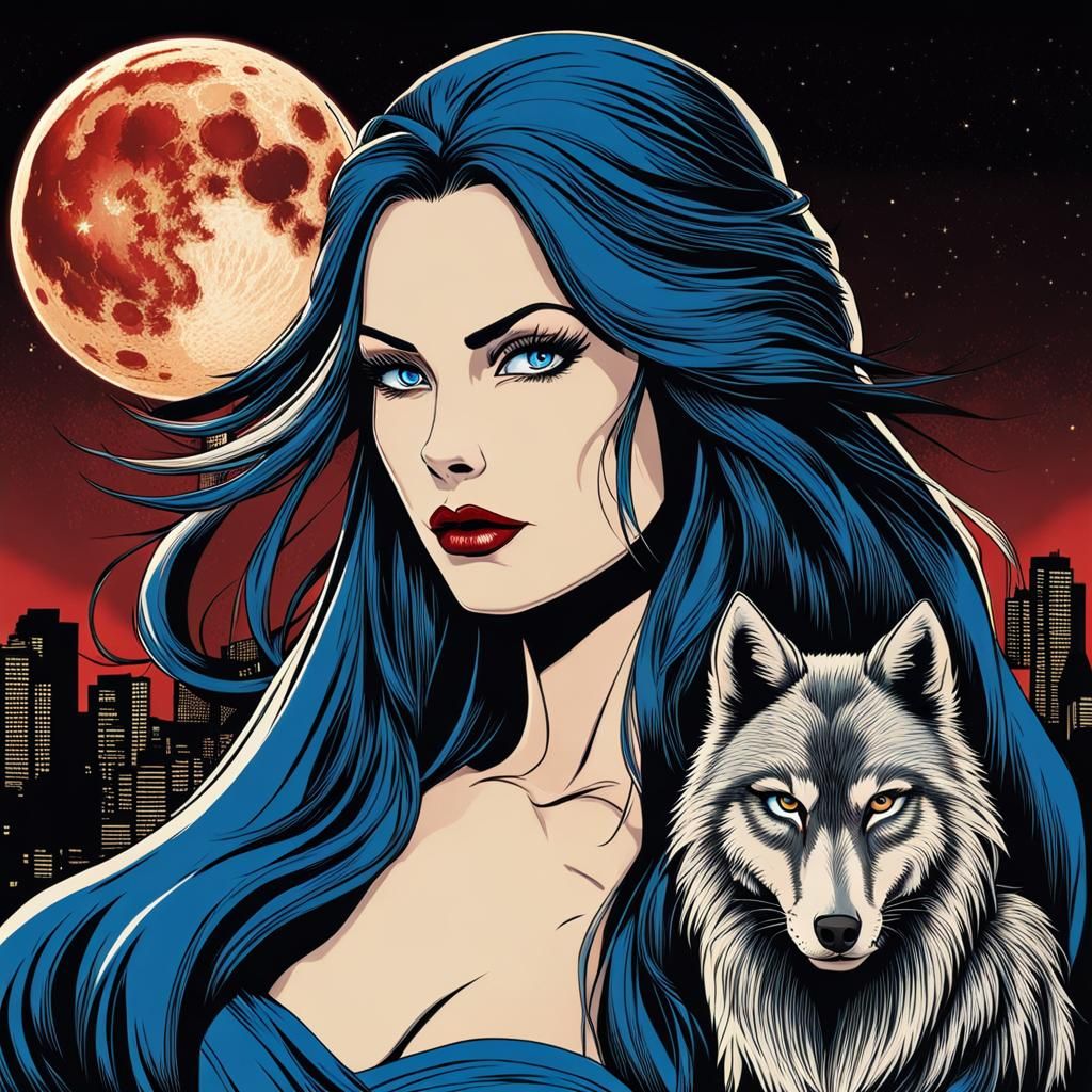 Ethereal Woman Confronts Fierce Man Under Full Moon