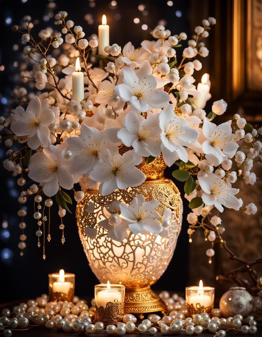 Hyperrealistic Sakura Blooms in Cosmic Vase with Intricate G...