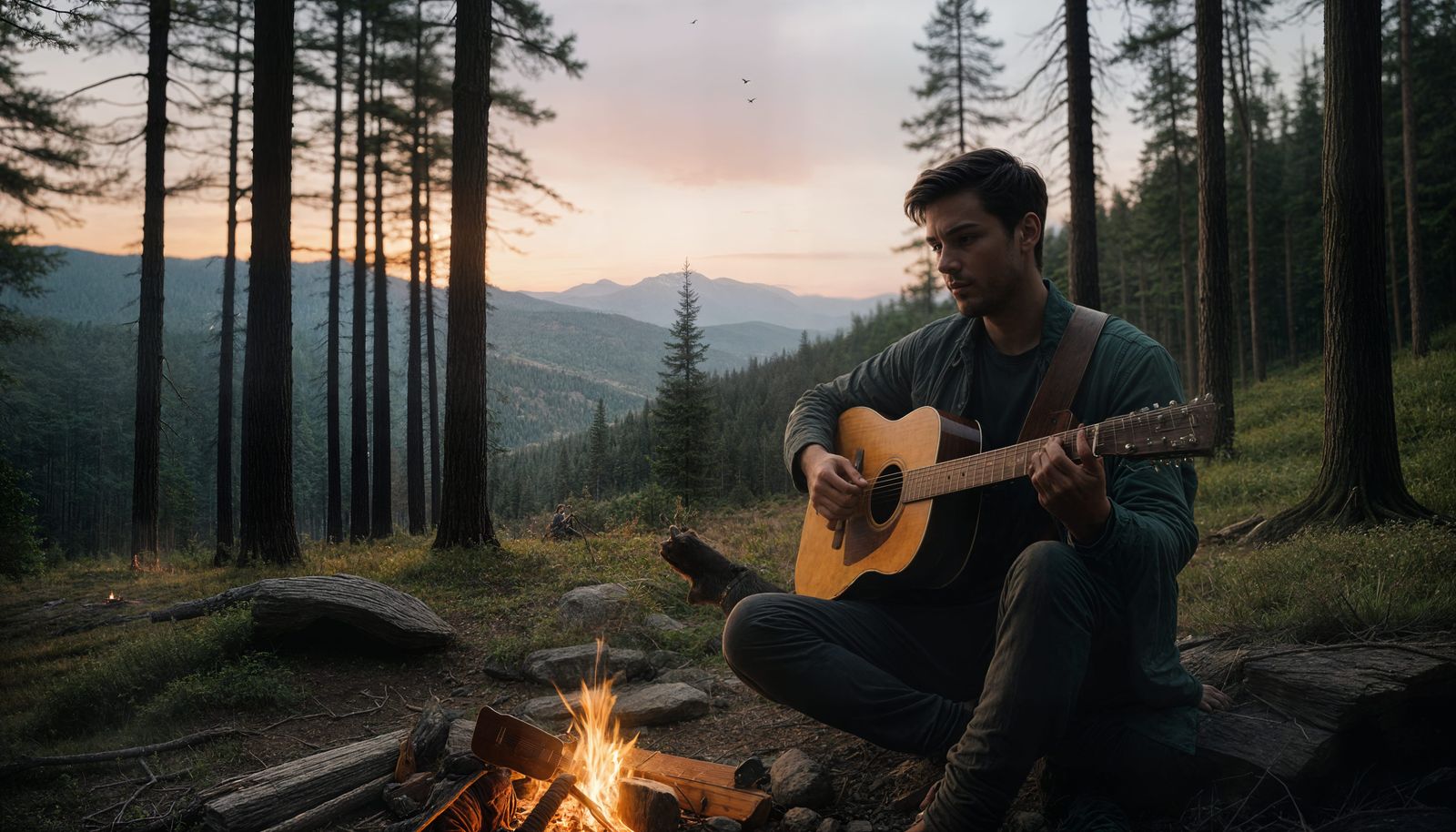 Majestic Carpathian Sunset with Acoustic Guitar
