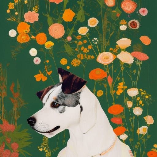 Surrealist Dog Portrait in Floral Collage Style