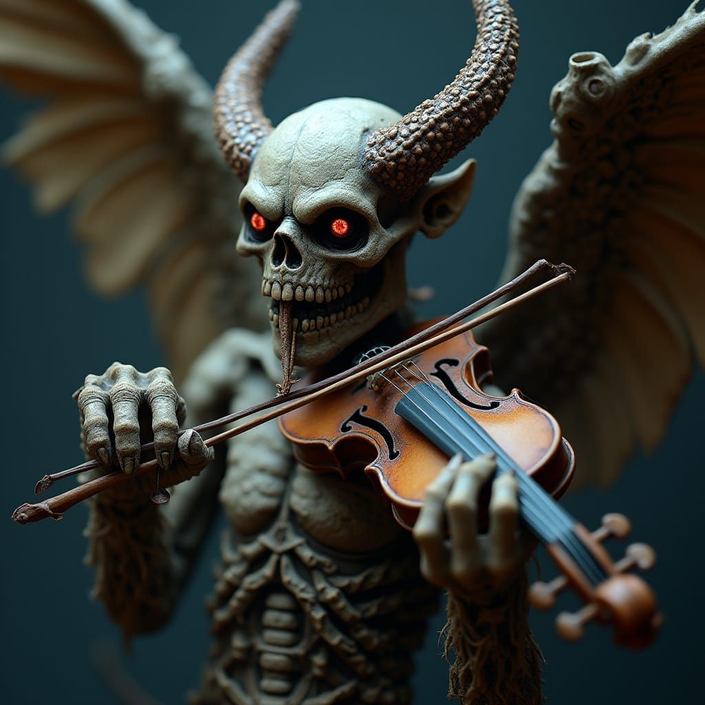 Grotesque Demon Crafts Violin from Angel Bones