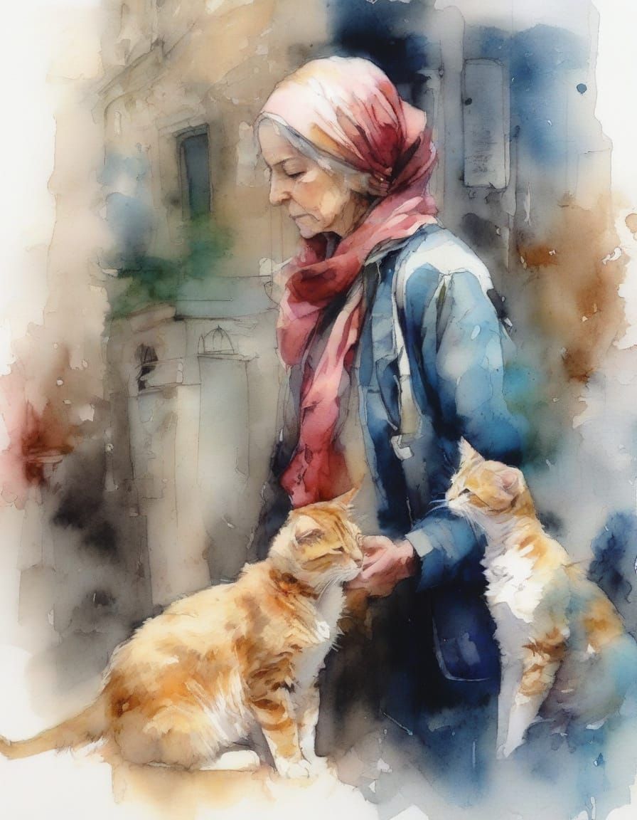 Whimsical Cat Lady Feeds Stray Kittens in Istanbul