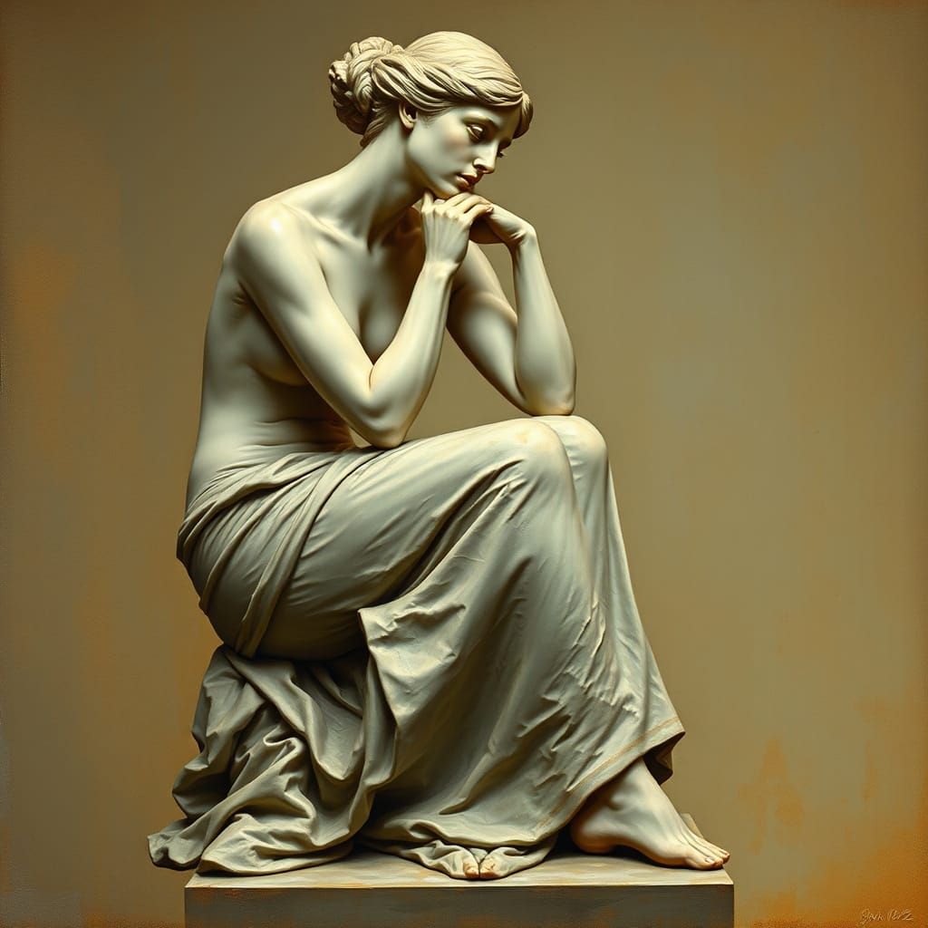 Contemplative Female Figure in Earthy Tone