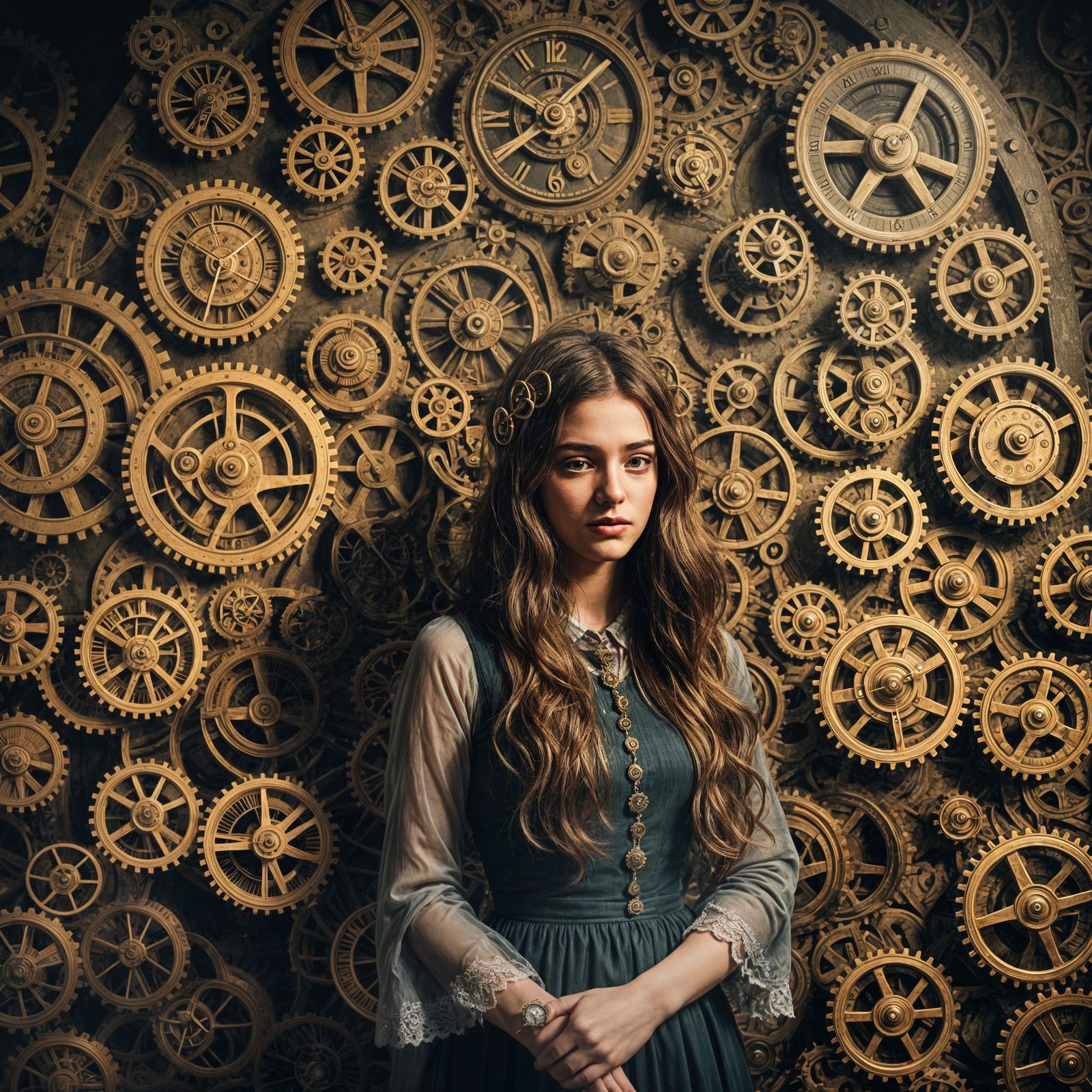 A Girl Lost in Time, Surrounded by Whirring Clockwork