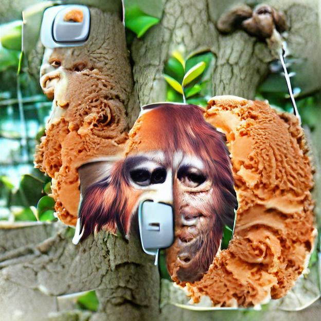 Orangutan in a Tree Cutting Ice Cream with a Chainsaw