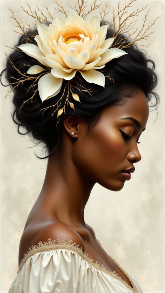 Serene Portrait of a Woman with Peony in Hair