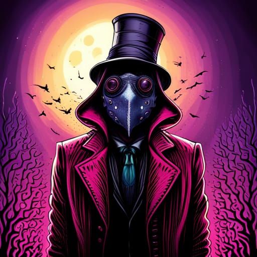 Gothic Horror Concept Art of a Plague Doctor in Intricately...
