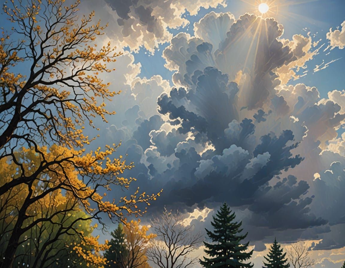 Surreal Impressionist Masterpiece Landscape with Warm Golden...