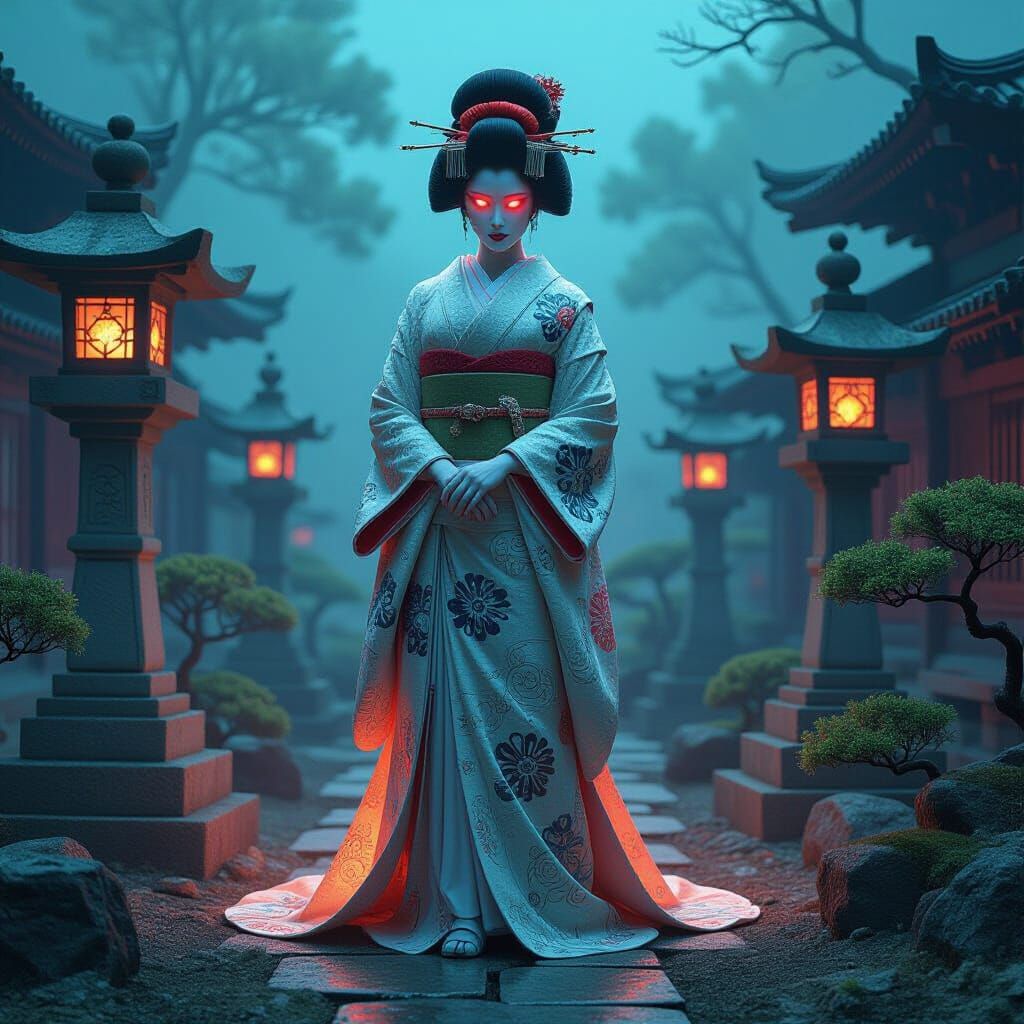 Biomechanical Geisha in Post-Apocalyptic Zen Garden