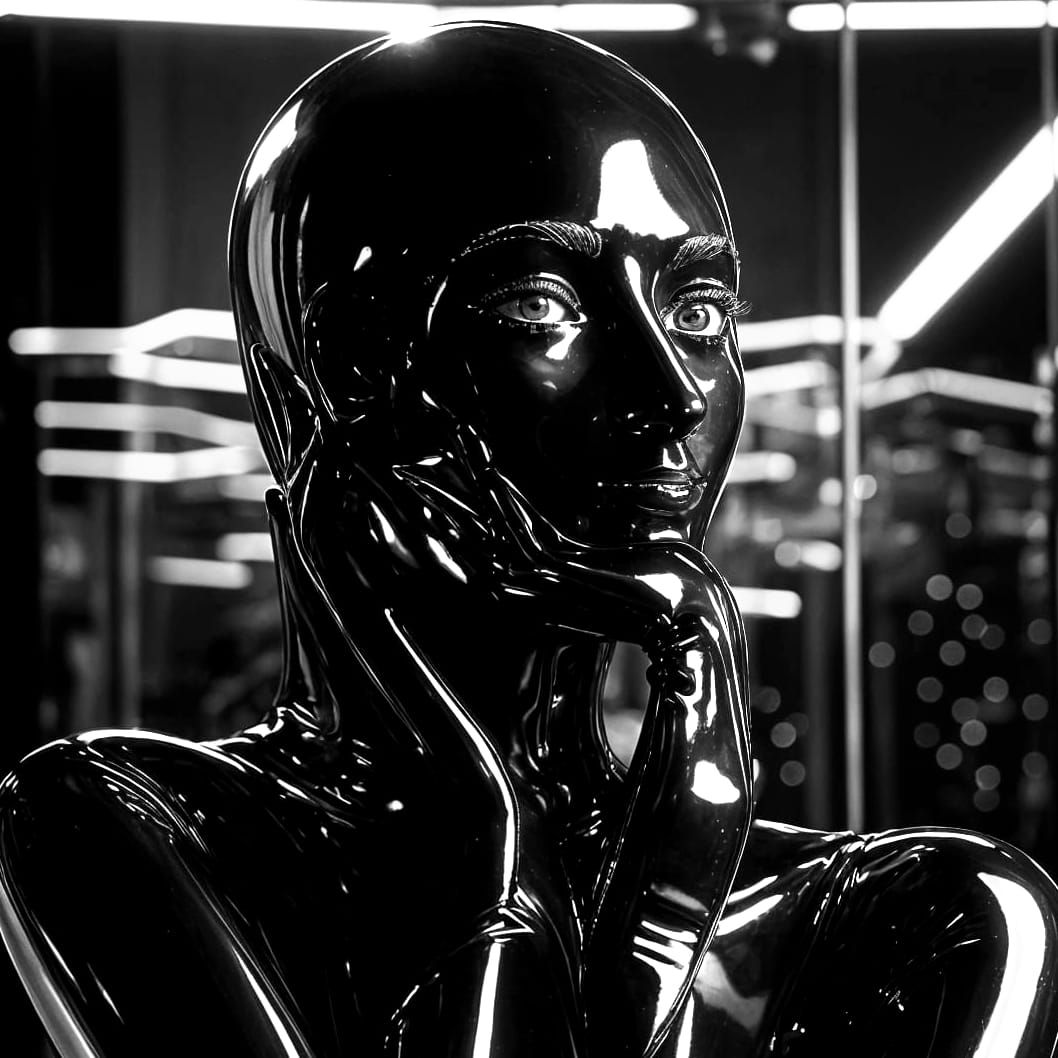 Elegant Mannequin in Shiny Black Latex