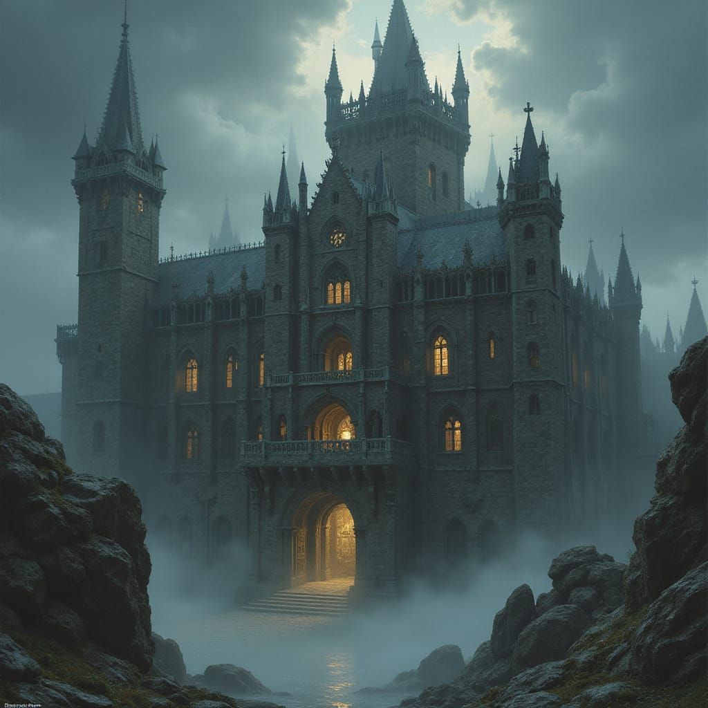 Majestic Ominous Fortress in Dark Fantasy Style