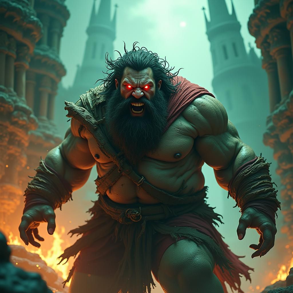 Enraged Fantasy Figure in Crimson Robes, Set in a Gothic Lan...