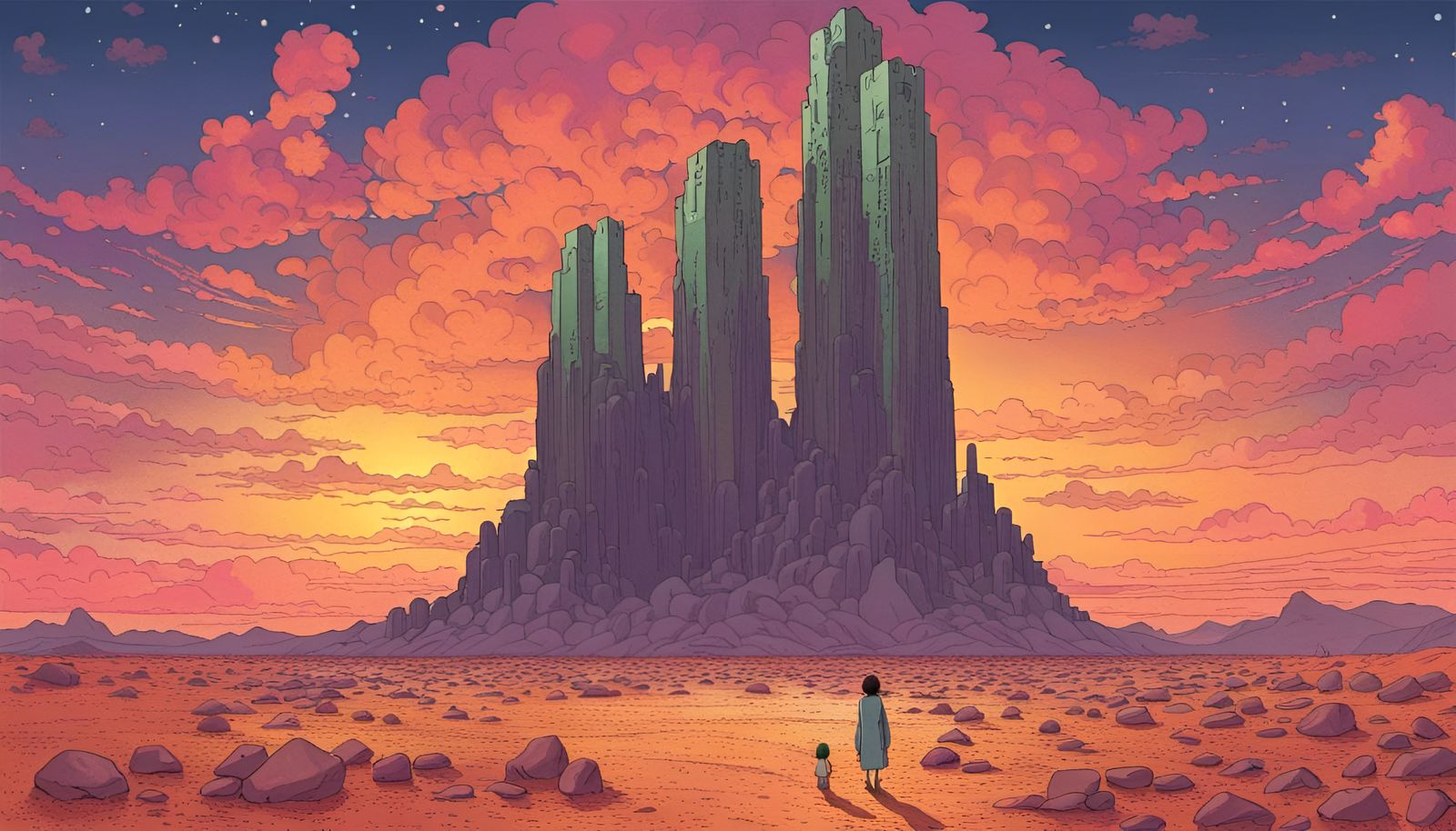 Surreal Desert Monolith in Psychedelic Dystopian Style
