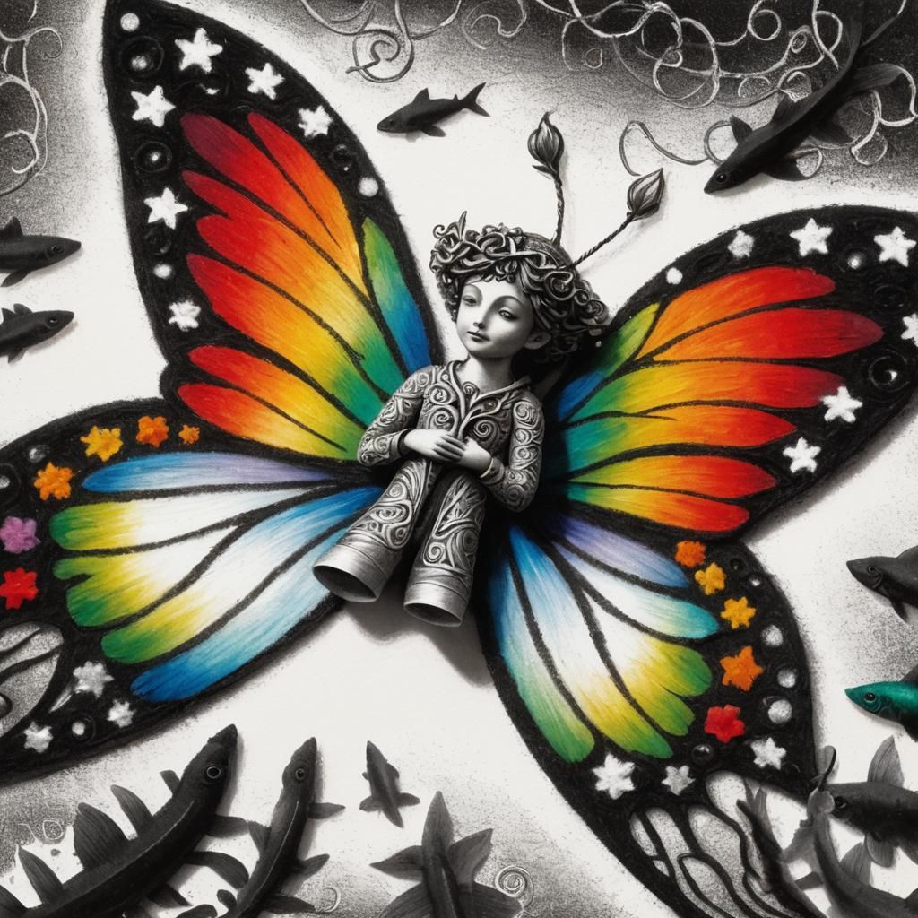 Whimsical Rainbow Fairy Amidst Celtic Knotwork and Colorful....