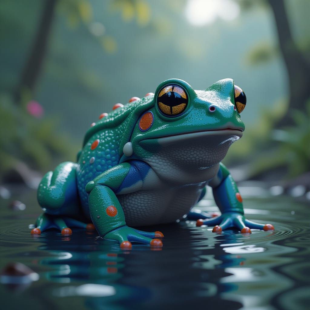 Detailed Frog Matte Painting in Deep, Complementary Colors