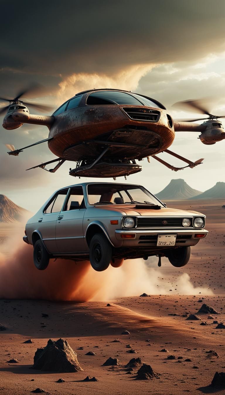 Stunning Digital Painting of a Damaged Toyota in a Volcanic...