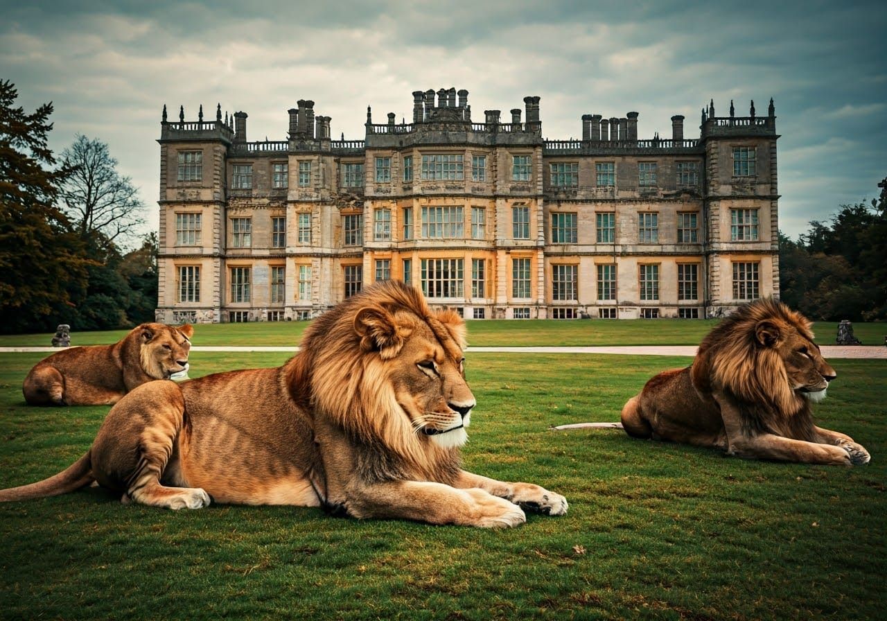 Lions in front of Longleat House