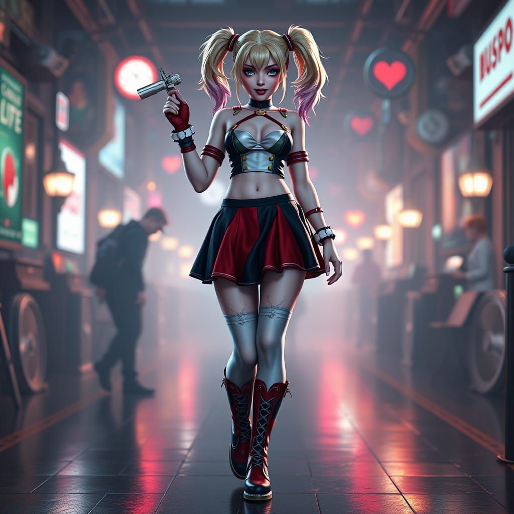 Harley Quinn in Dark Cyberpunk Aesthetic
