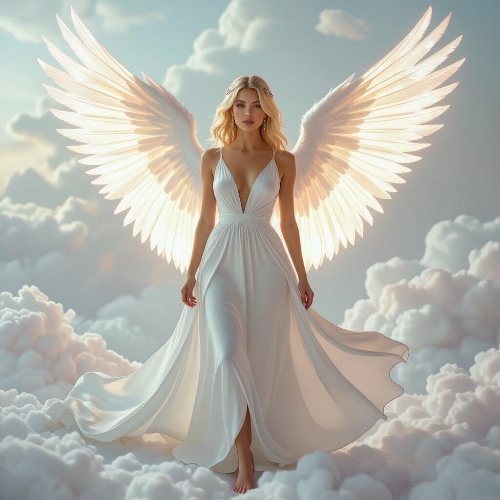 Radiant Angel: Blonde Woman with Iridescent Wings
