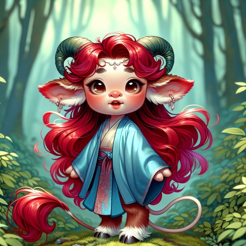 Enchanted Asian Female Satyr in a Whimsical Forest