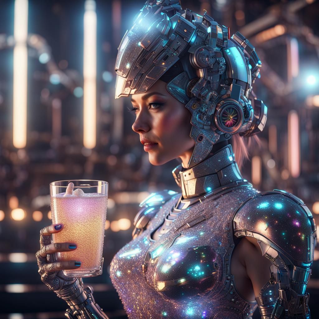 Luminous Mech Woman in Futuristic Luxury