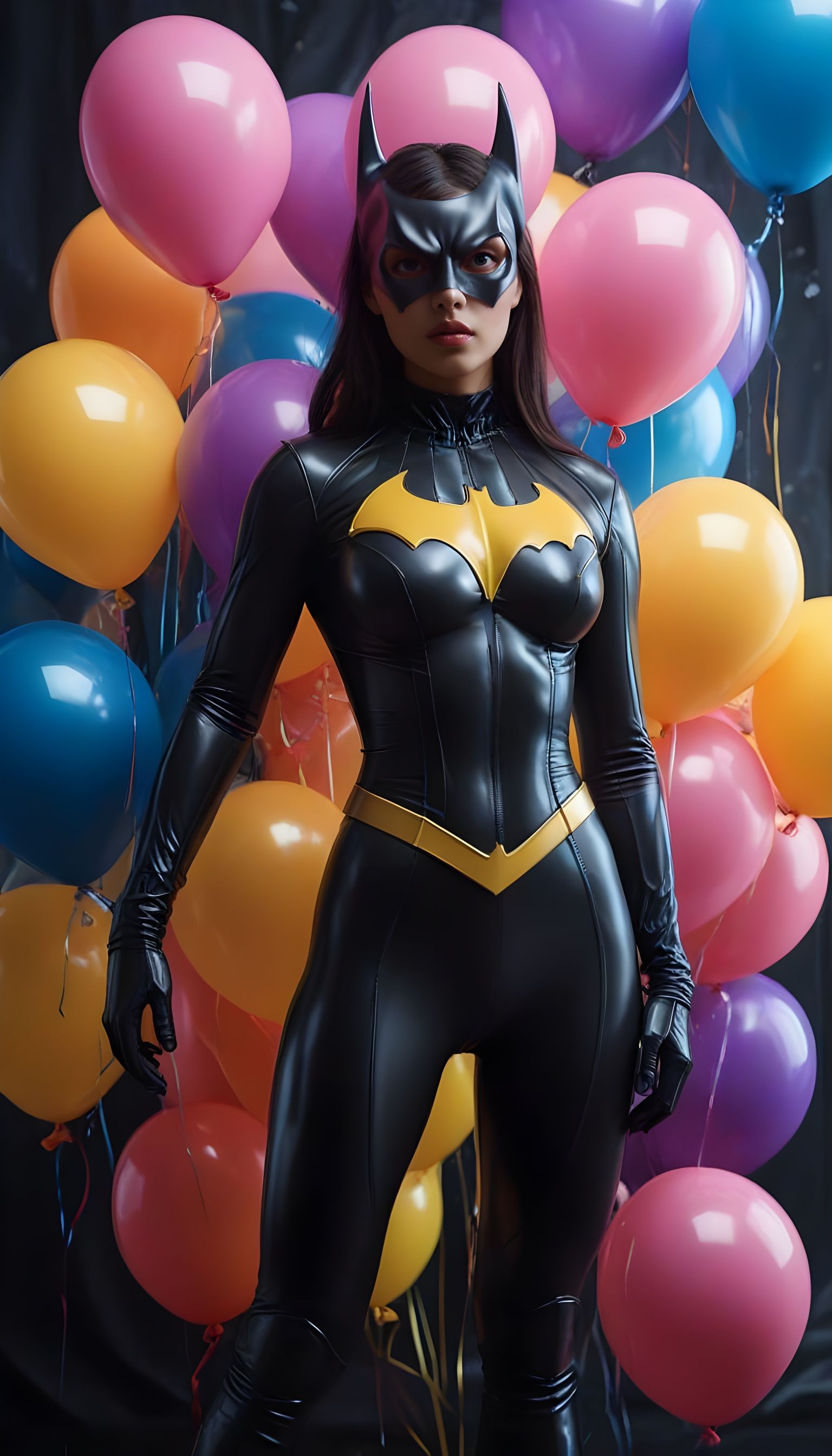 Korean Woman in Batgirl Suit with Balloons