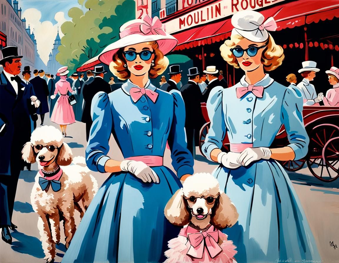 Parisian Fashionistas Stepping into the Moulin Rouge