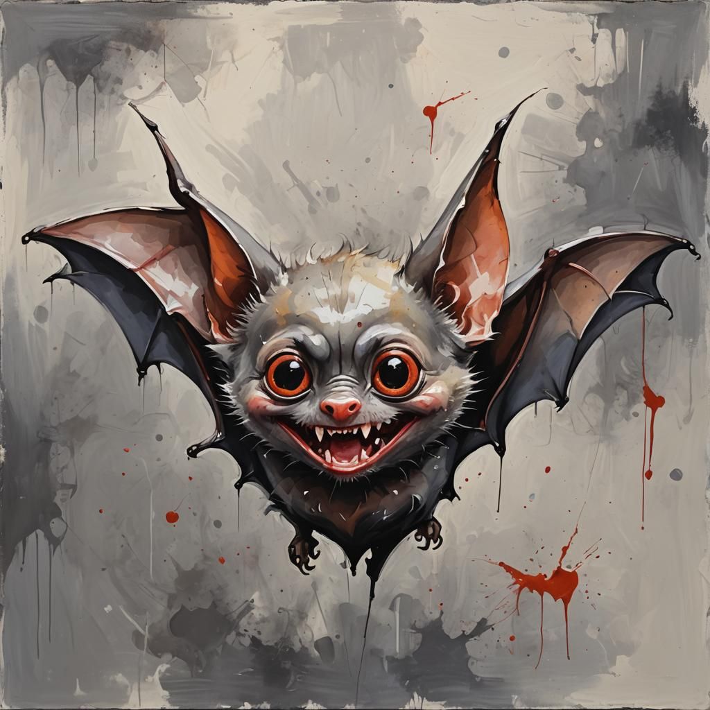 Bold Vampire Bat Portrayed with Expressive Eyes in Action Pa...