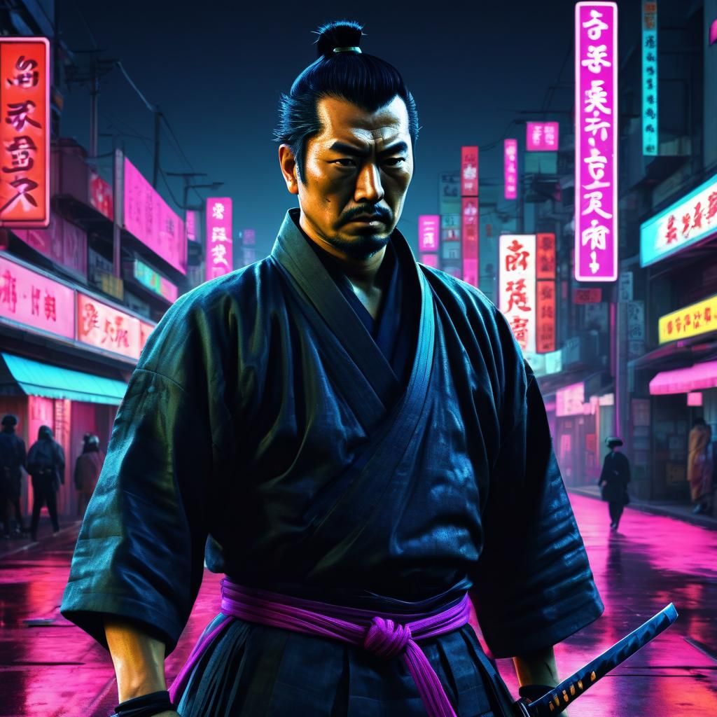 Cyberpunk Samurai in Neon City