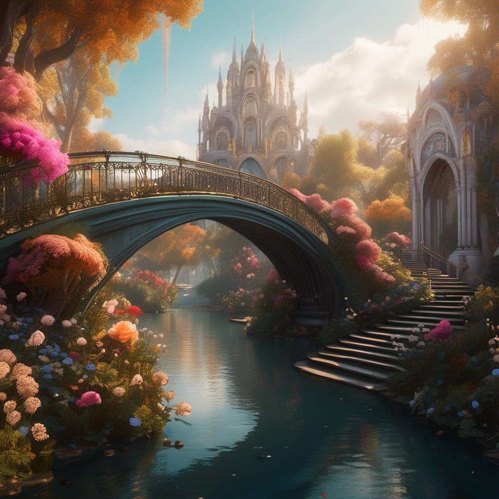 Fairytale Art Nouveau Bridge to Elven Village