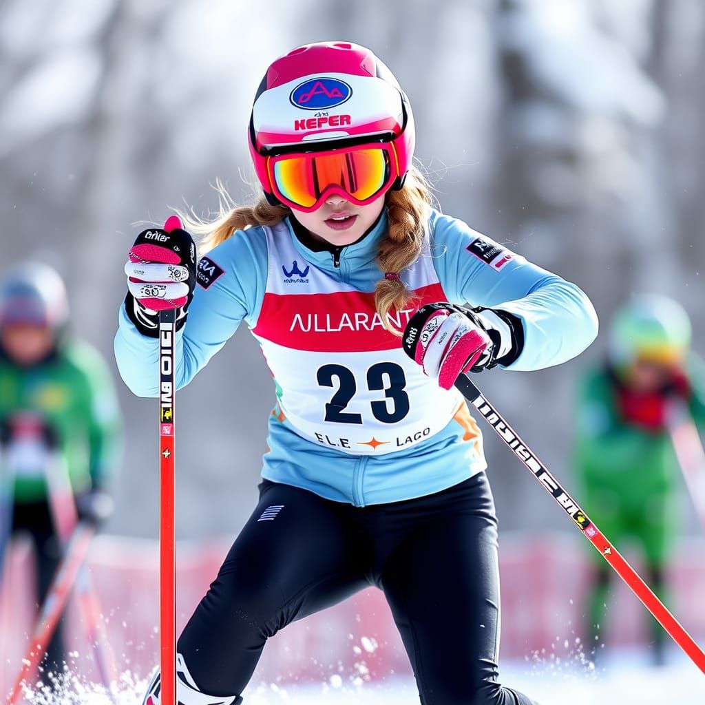 Girl in Ski Slalom Race