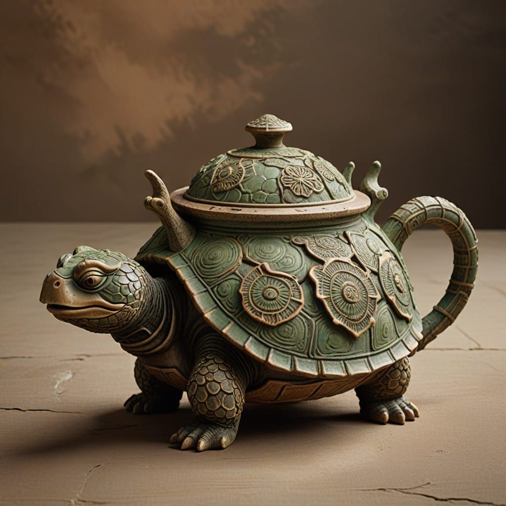 Ancient Japanese Dragon-Turtle Teapot in Warm Earthy Tones